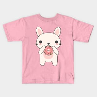 Kawaii Bunny Eating A Donut T-Shirt Kids T-Shirt